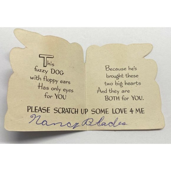 Vintage 1940s Valentine Greeting Card Dog Patchwork Flocked 3 Inch Die Cut - Picture 3 of 5